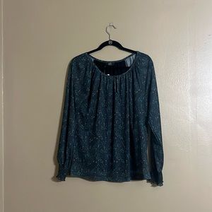 Gina Benotti Top Sz M Green Floral Flowy Long Sleeves Fully Lined Blouse